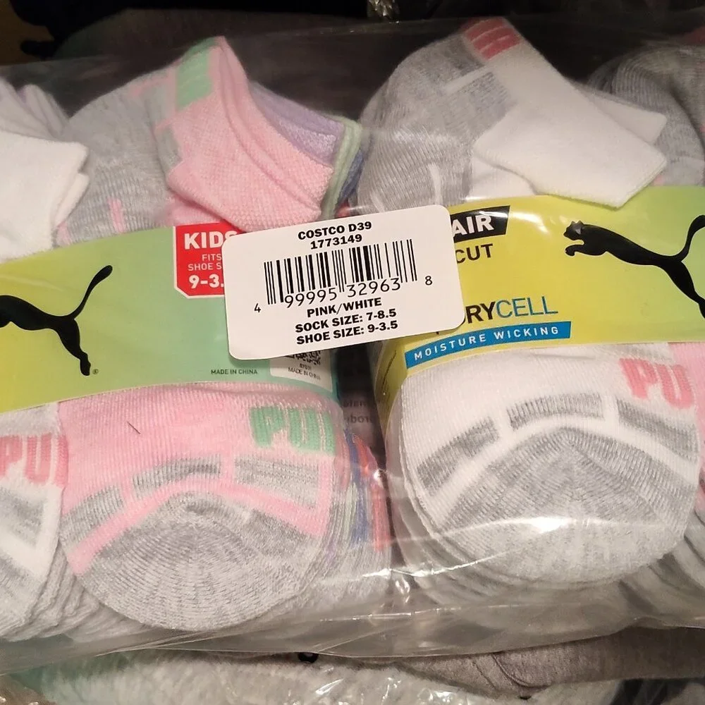 New! PUMA Youth kids Low Cut Sock 20-pair Black White Pink Select Color Size NWT